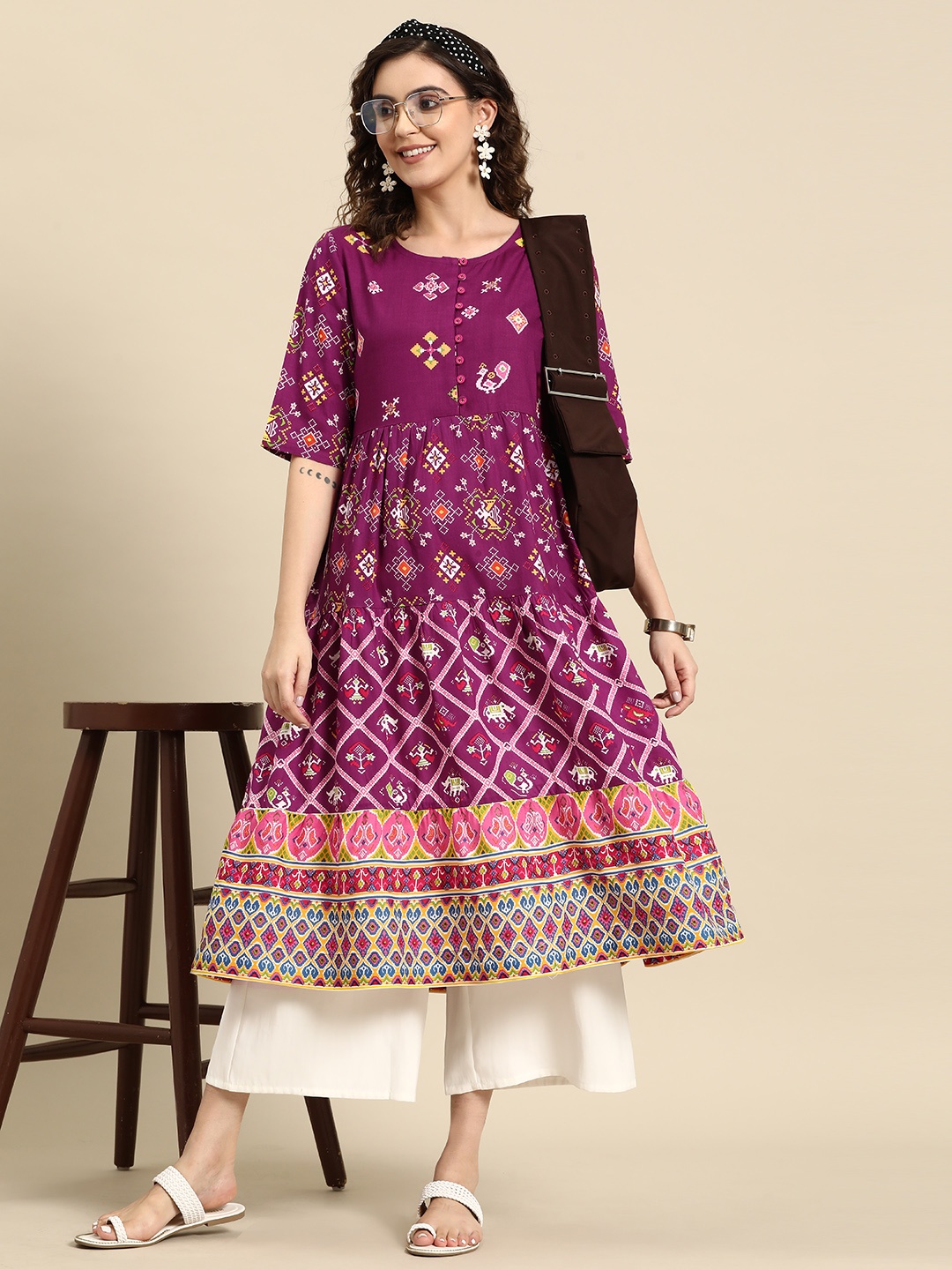 

Sangria Ethnic Motifs Printed Anarkali Kurta, Purple