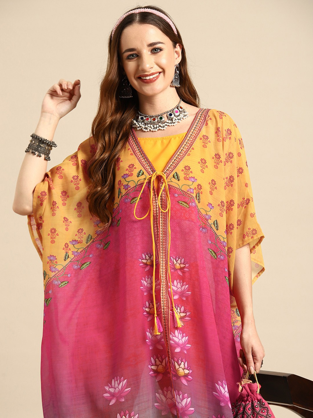 

Sangria Floral Print Ethnic Co-Ords, Yellow