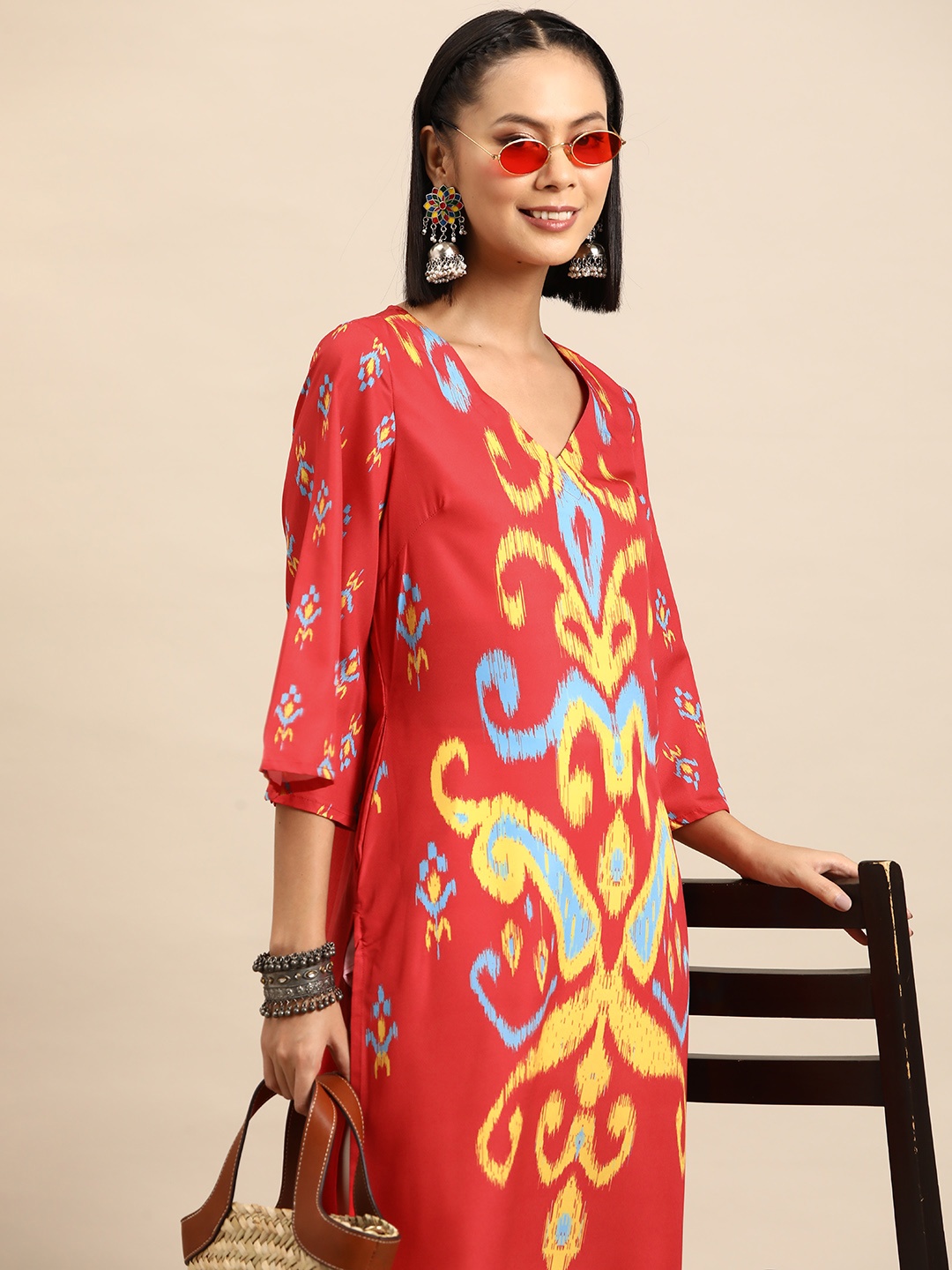 

Sangria Ethnic Motifs Print Kurta, Red