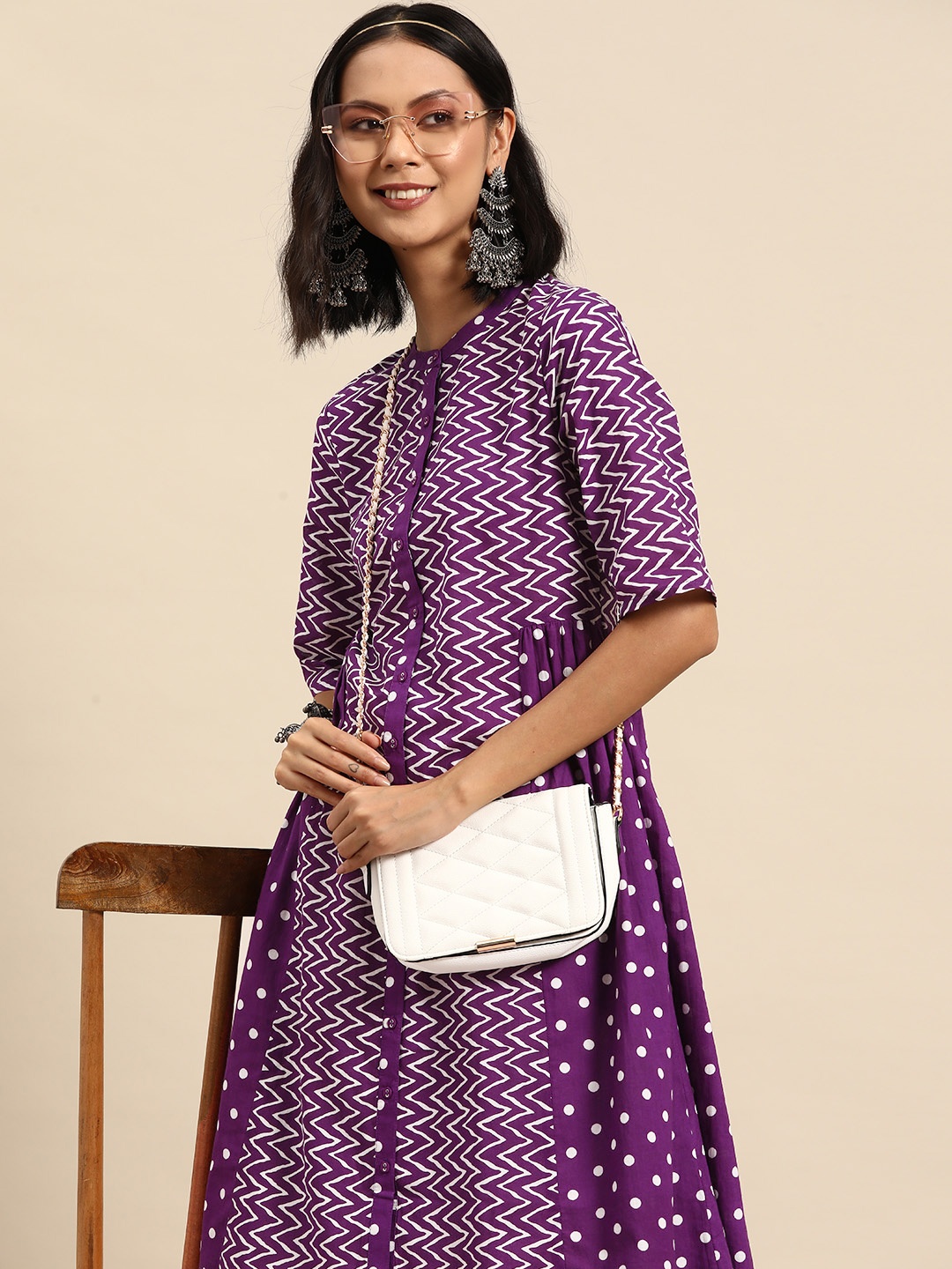 

Sangria Pure Cotton Chevron Printed Kurta, Purple