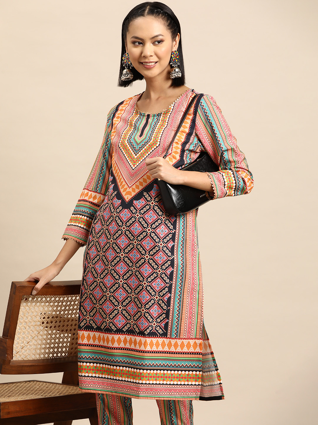 

Sangria Printed Kurta with Trousers, Multi