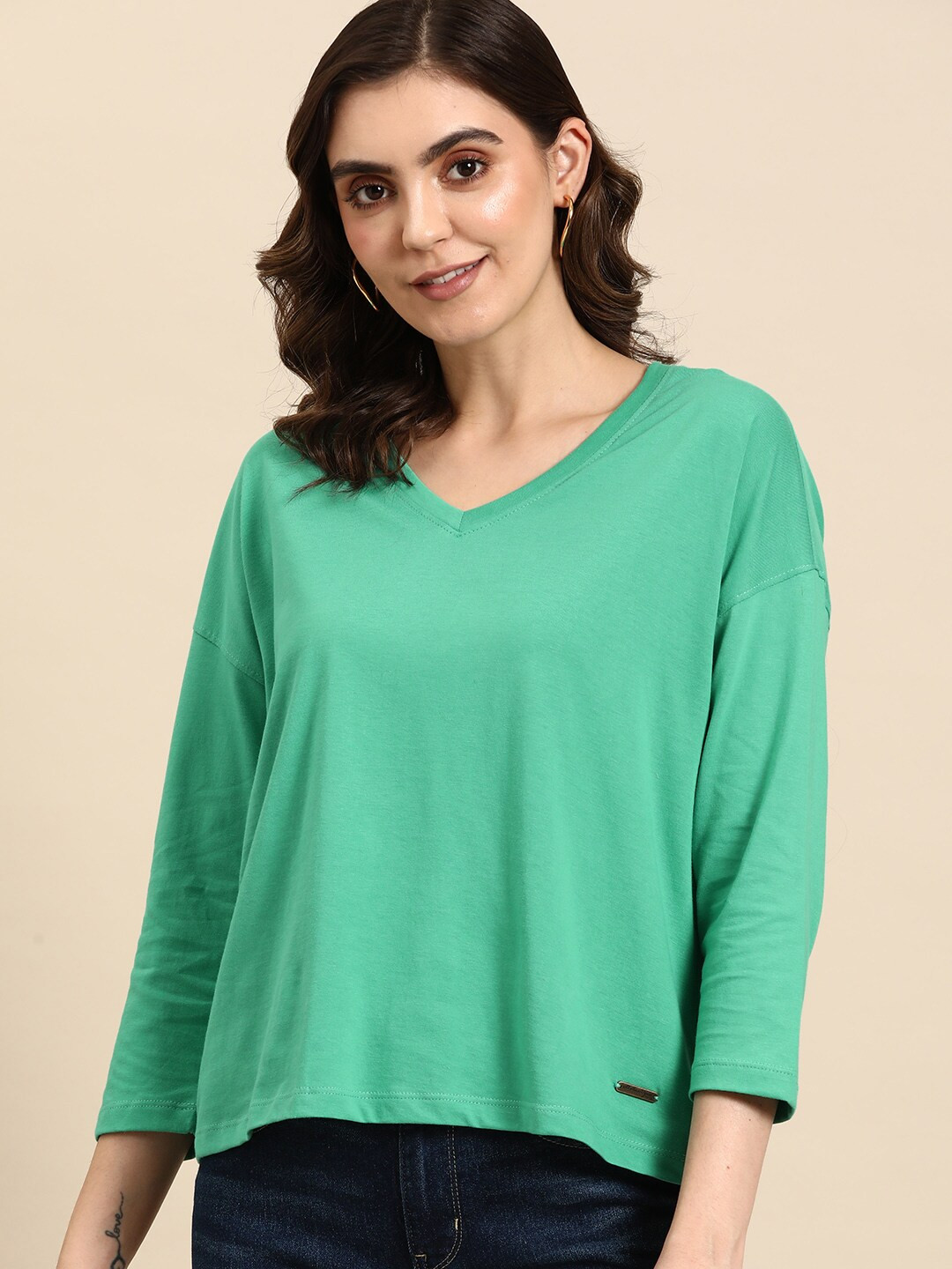 

all about you V-Neck Pure Cotton T-shirt, Green