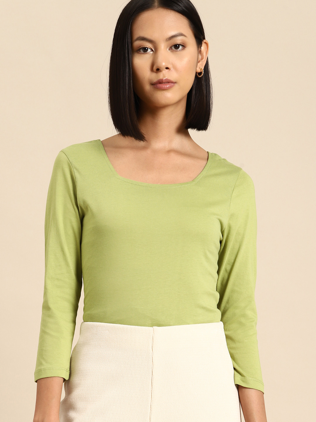 

all about you Square Neck Regular Fit T-shirt, Green