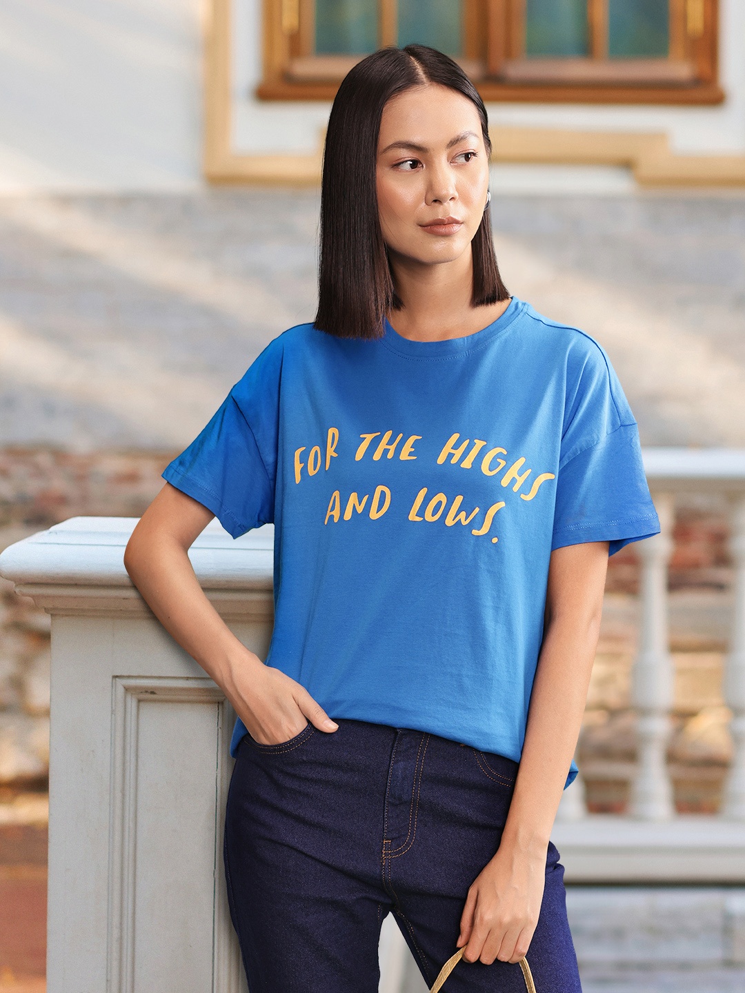 

all about you Women Typography Printed Pure Cotton T-shirt, Blue