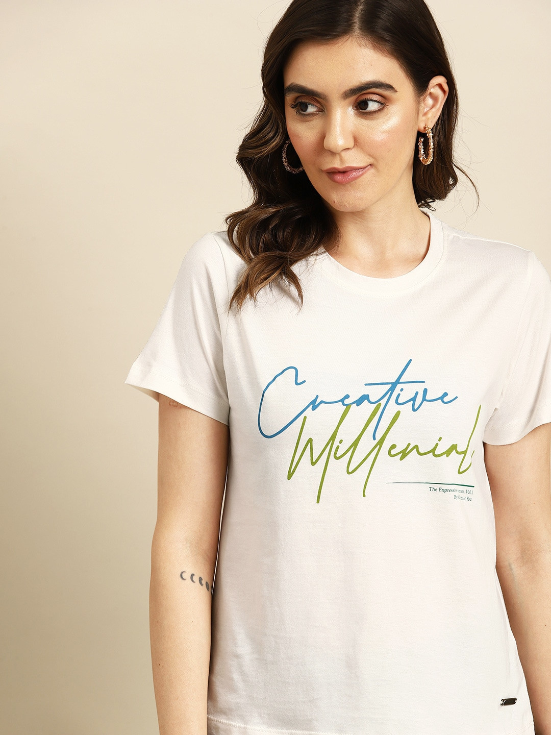 

all about you Typography Printed Pure Cotton T-shirt, Off white