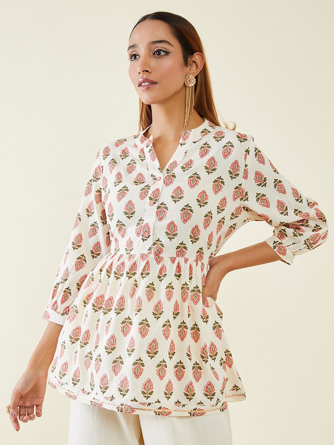 

Soch Printed Band Collar Tunic, Cream