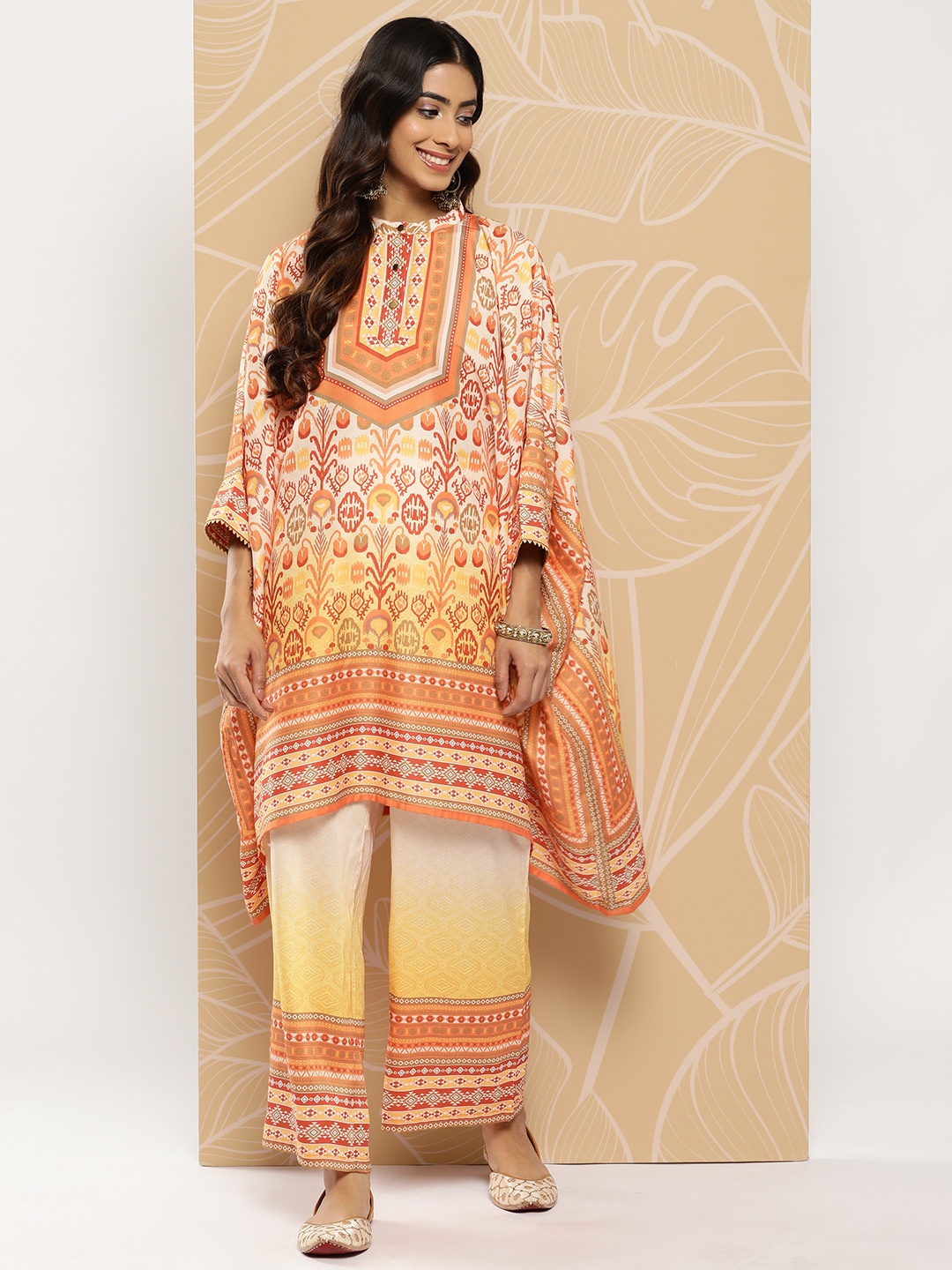 

Sangria Women Ethnic Motifs Printed Oversized Kurta with Palazzos, Yellow