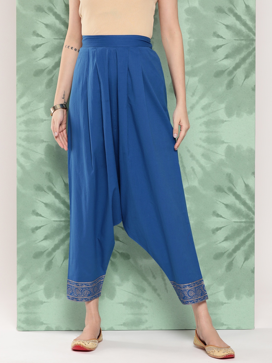 

Sangria Women Pure Cotton Drop Crotch Trousers, Blue