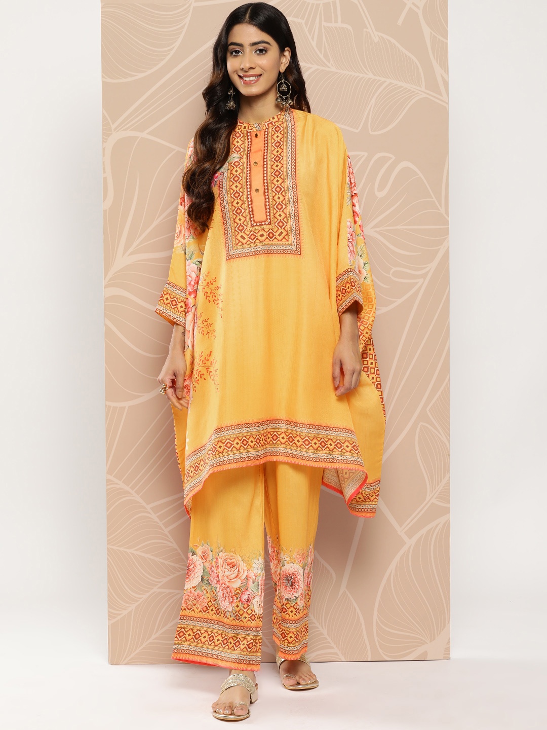 Sangria Women Ethnic Motifs Printed Kurta with Palazzos, Yellow