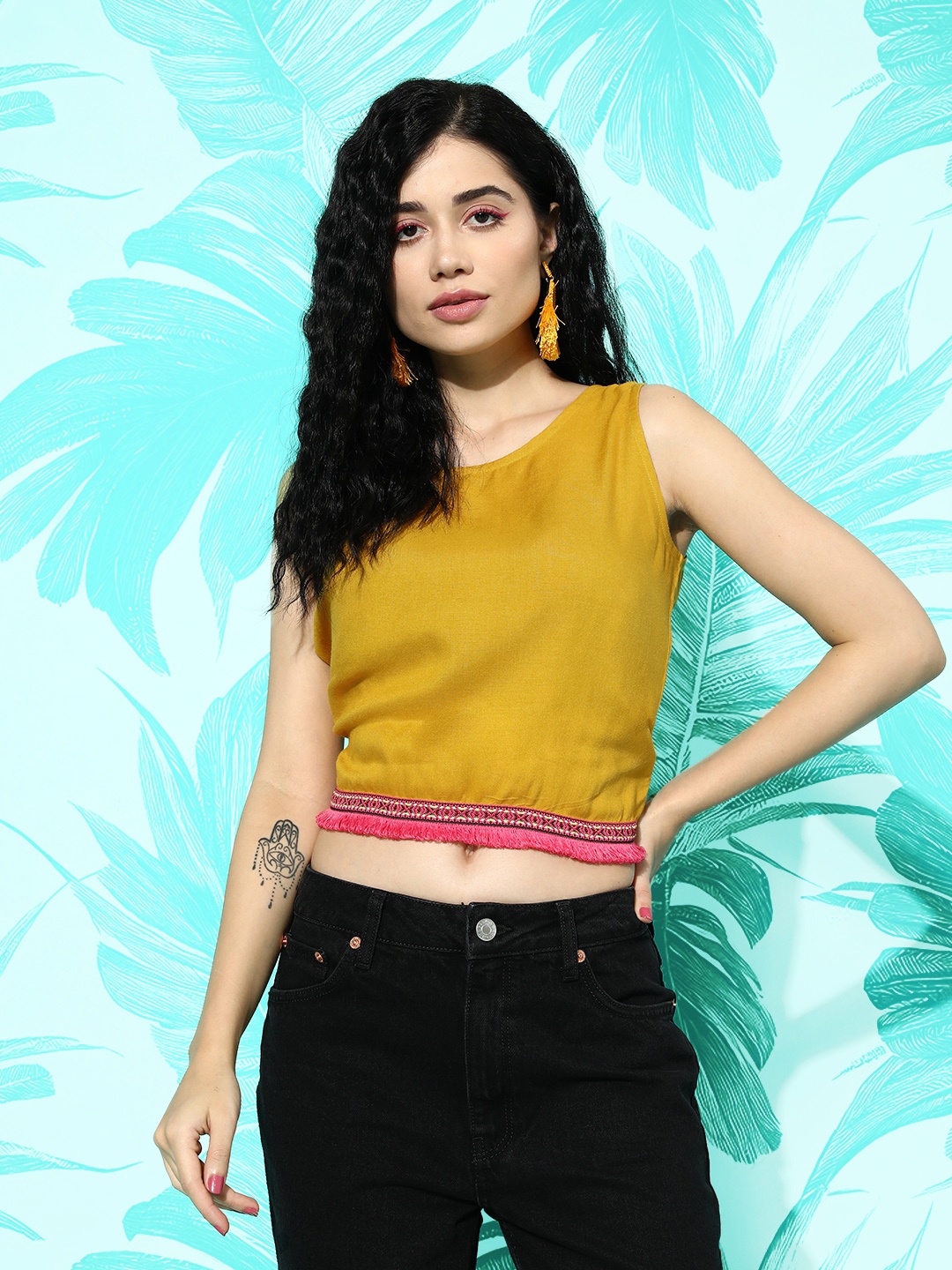 

Sangria Styled Back Crop Top, Mustard