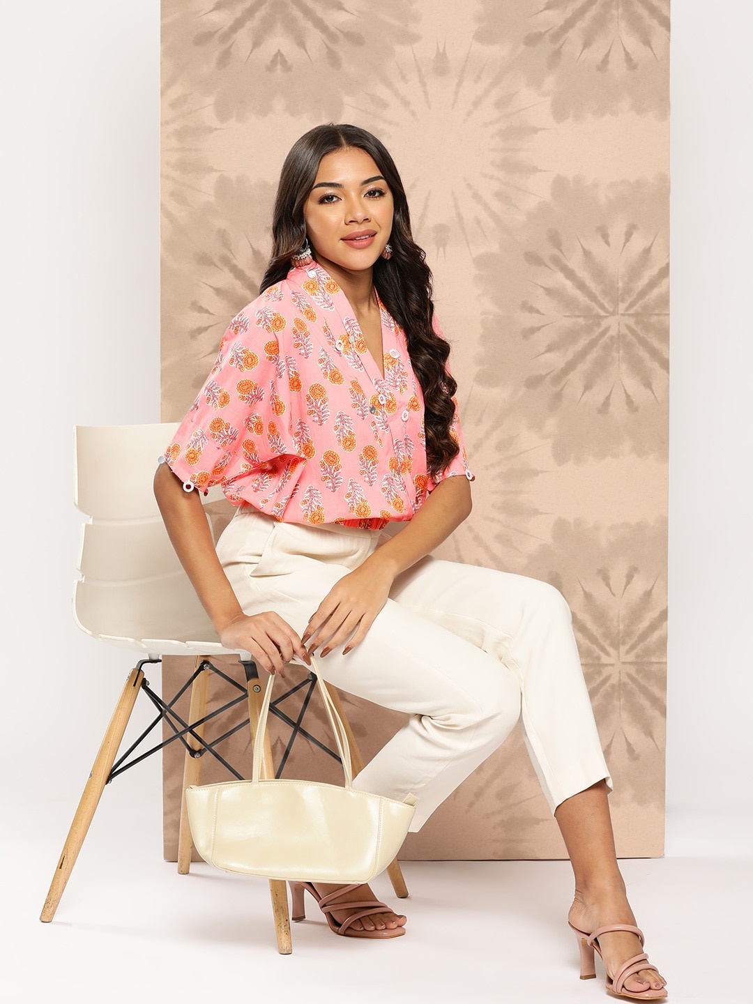 

Sangria Cotton Floral Print Crop Top, Pink