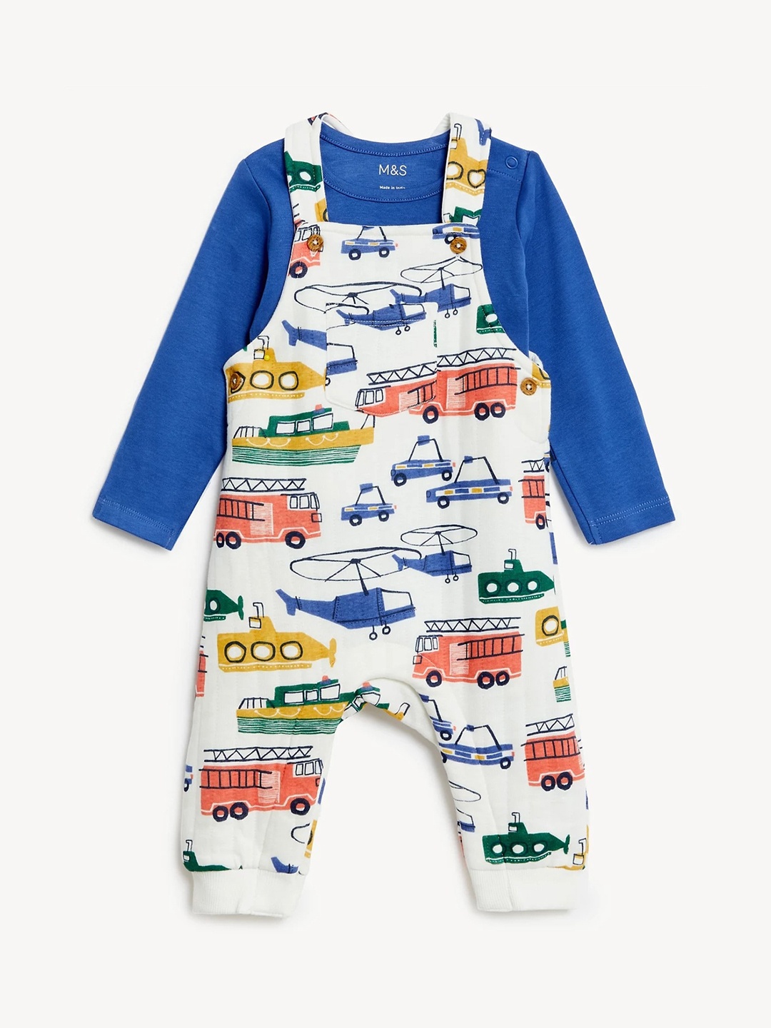 

Marks & Spencer Infant Printed Straight Fit Cotton Dungaree With T-Shirt, White
