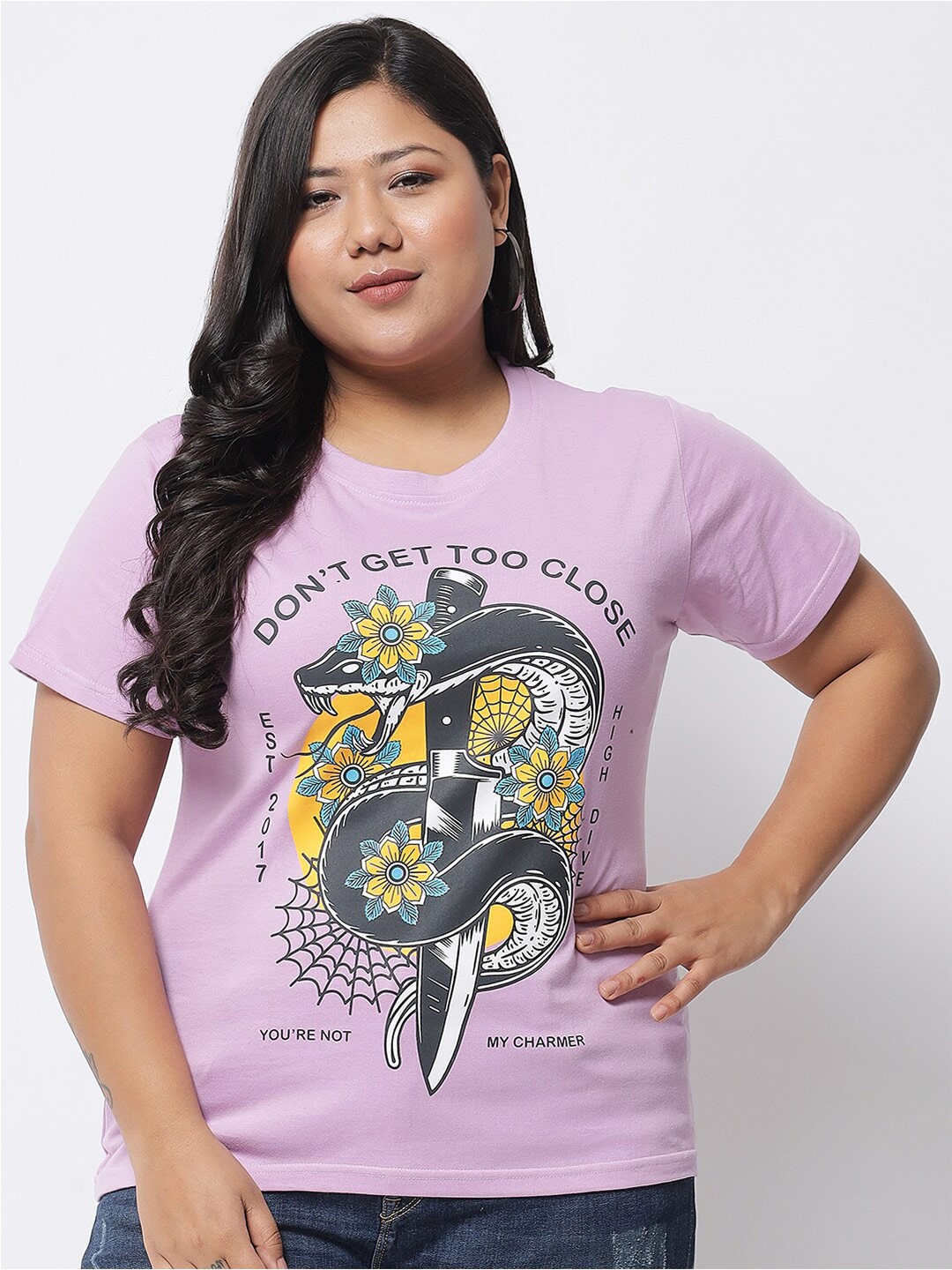 

BEYOUND SIZE - THE DRY STATE Plus Size Graphic Printed Cotton T-shirt, Lavender