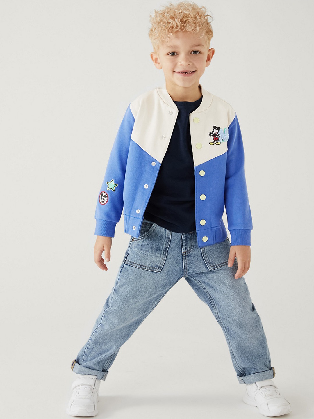 

Marks & Spencer Boys Colourblocked Lightweight Bomber Jacket, Blue