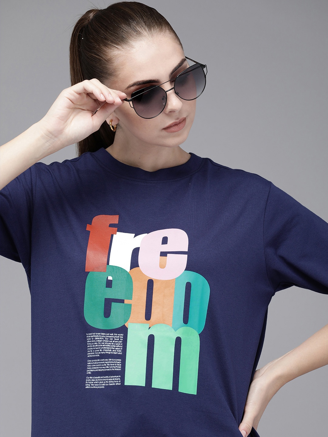 

The Roadster Life Co. Typography Printed Oversized T-shirt, Blue