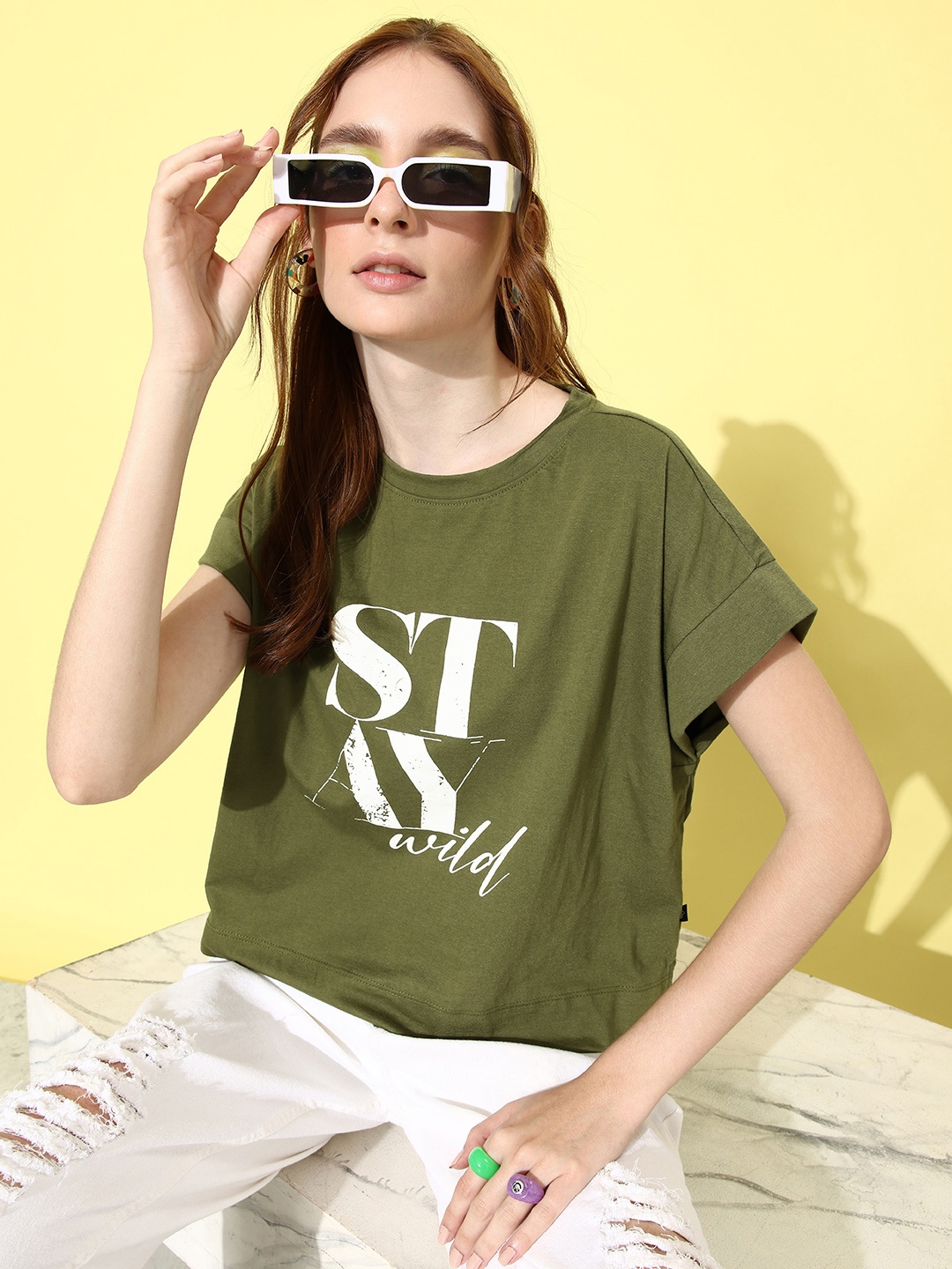 

The Roadster Life Co. Olive Green Poster Graphics Printed Extended Sleeves T-shirt