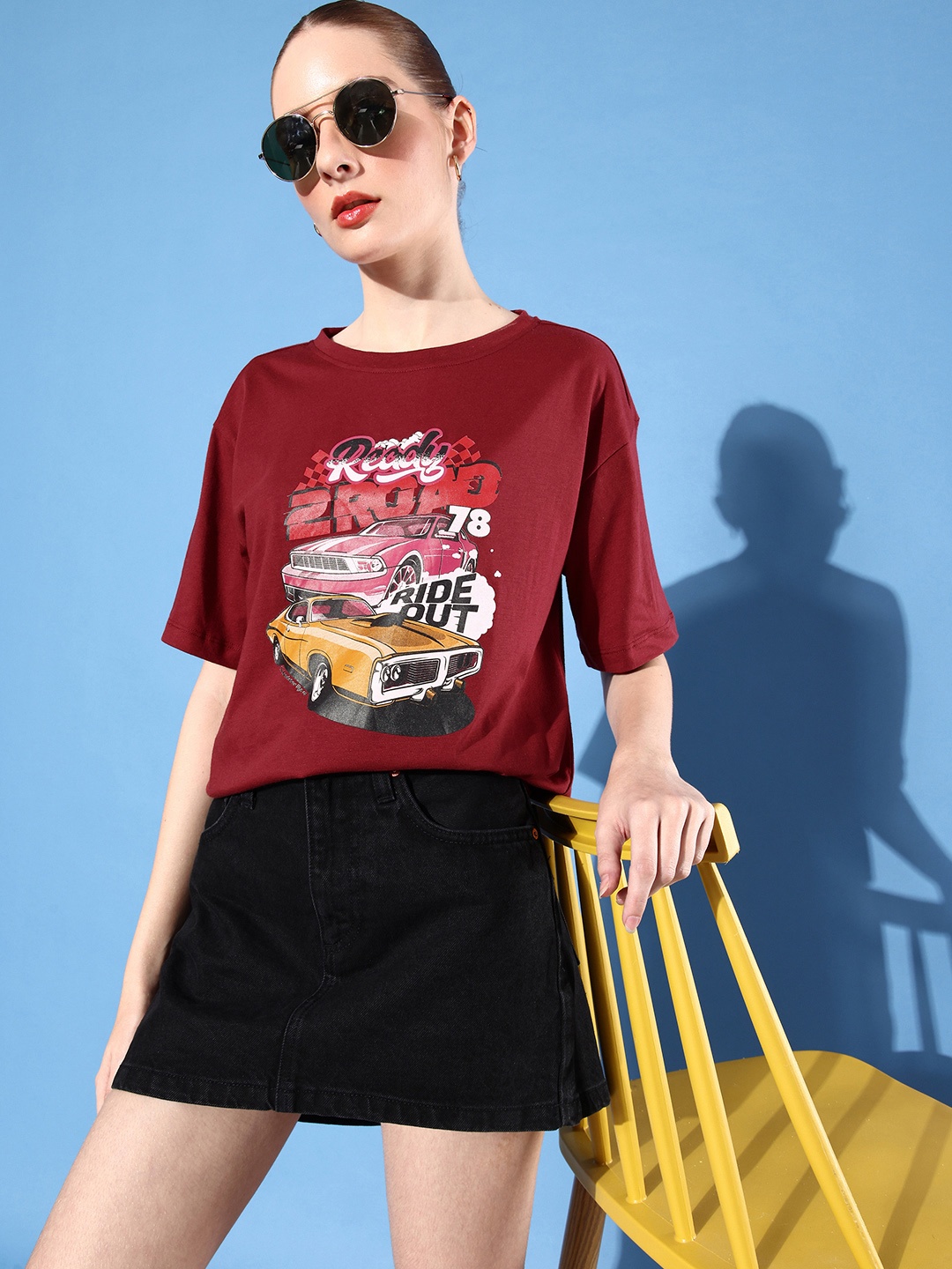

The Roadster Life Co. Stunning Maroon Poster Poster Graphics Casual T-shirt