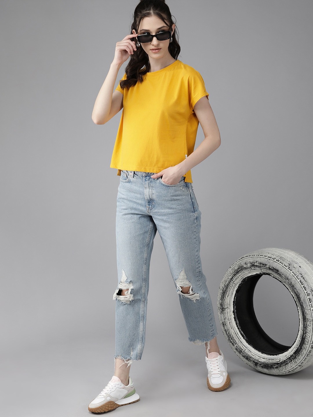 

The Roadster Lifestyle Co. Women Extended Sleeves T-shirt, Mustard