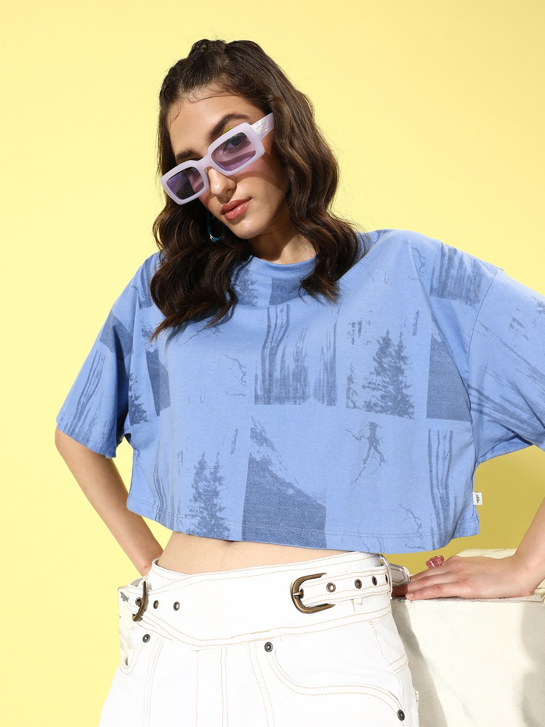 

The Roadster Life Co. Light Blue Poster Graphics Printed Boxy T-shirt