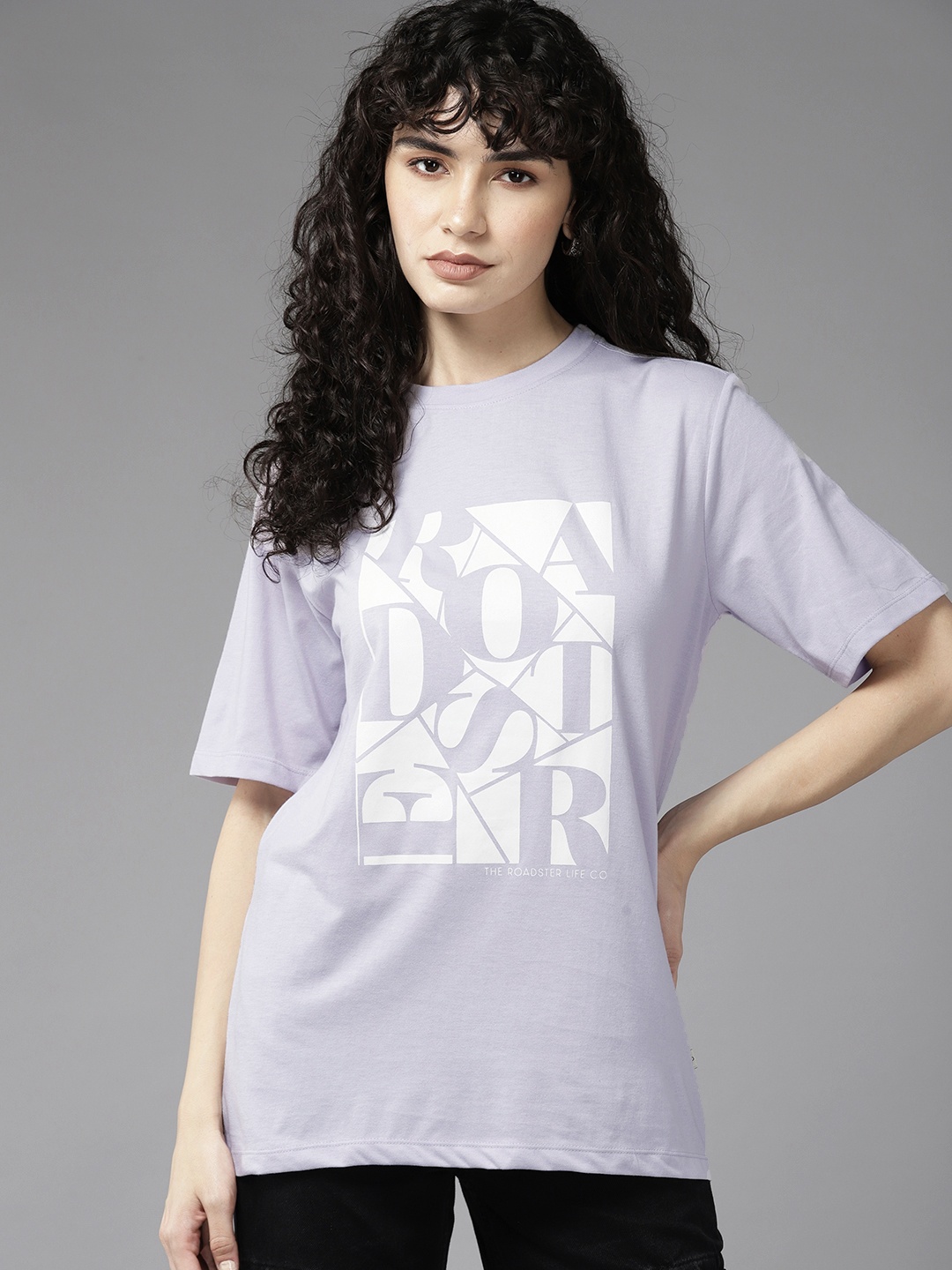 

The Roadster Lifestyle Co. Typography Printed Oversized Drop-Shoulder Sleeves T-shirt, Lavender