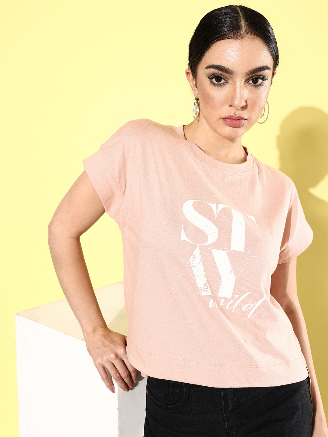 

The Roadster Life Co. Pastel Pink Extended Sleeves 90's Hollaback-Poster Graphics T-shirt