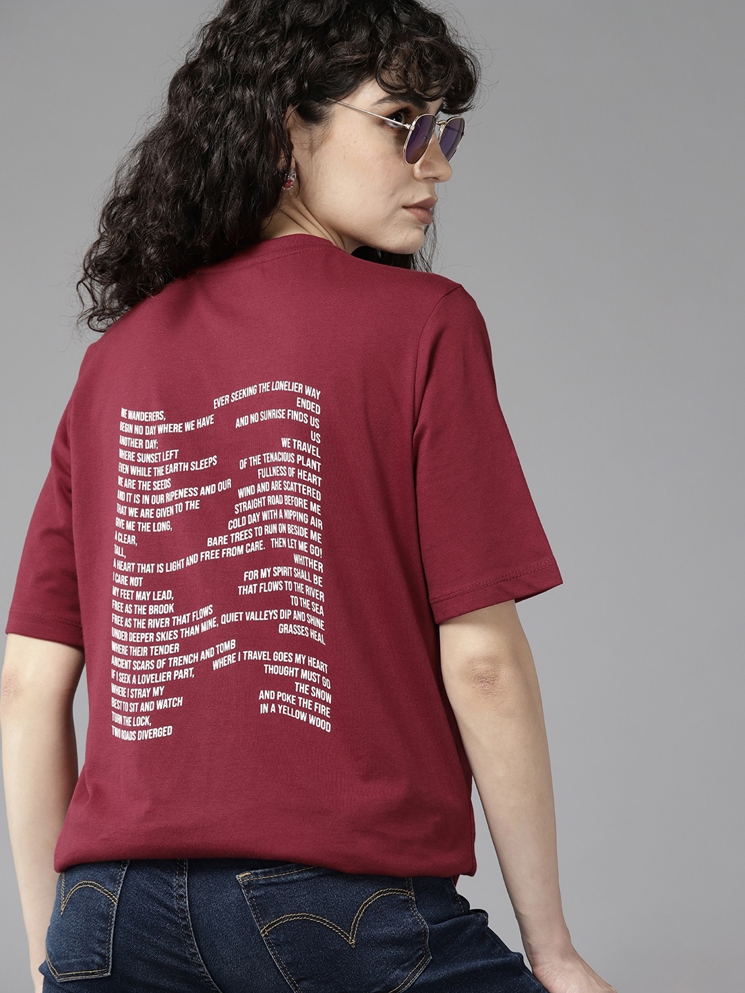 

The Roadster Lifestyle Co. Typography Printed Oversized T-shirt, Maroon
