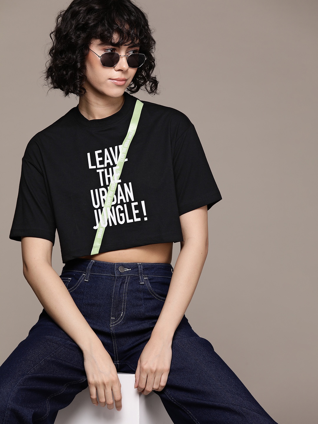 

The Roadster Lifestyle Co. Women Typography Printed Crop T-shirt, Black