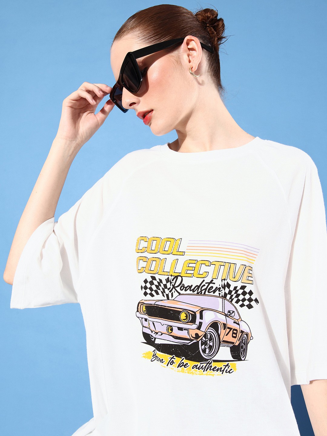 

The Roadster Life Co. Bright White Poster Graphics Printed Round-Neck Longline T-shirt