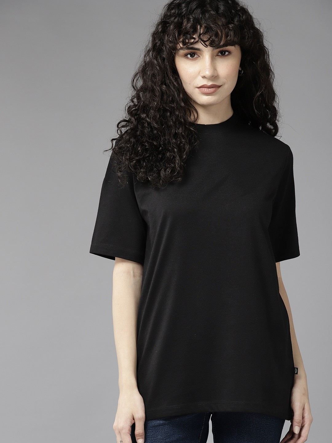 

The Roadster Lifestyle Co. Typography Printed Drop-Shoulder Sleeves Oversized T-shirt, Black