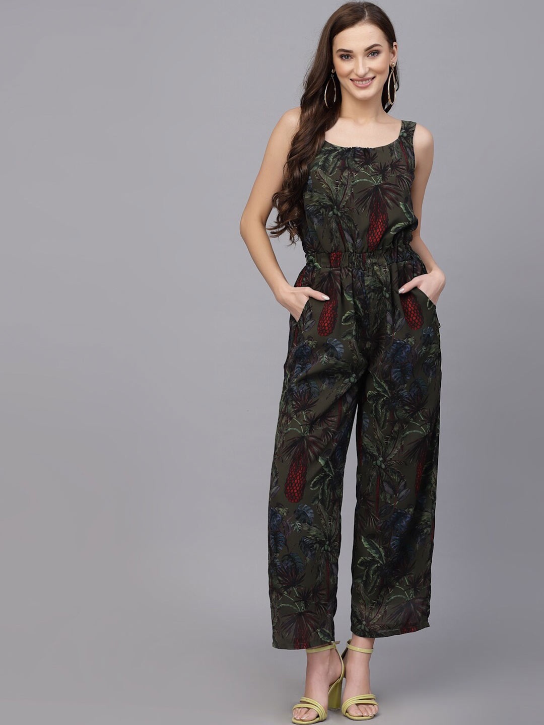 

VALBONE Tropical Printed Basic Jumpsuit, Olive