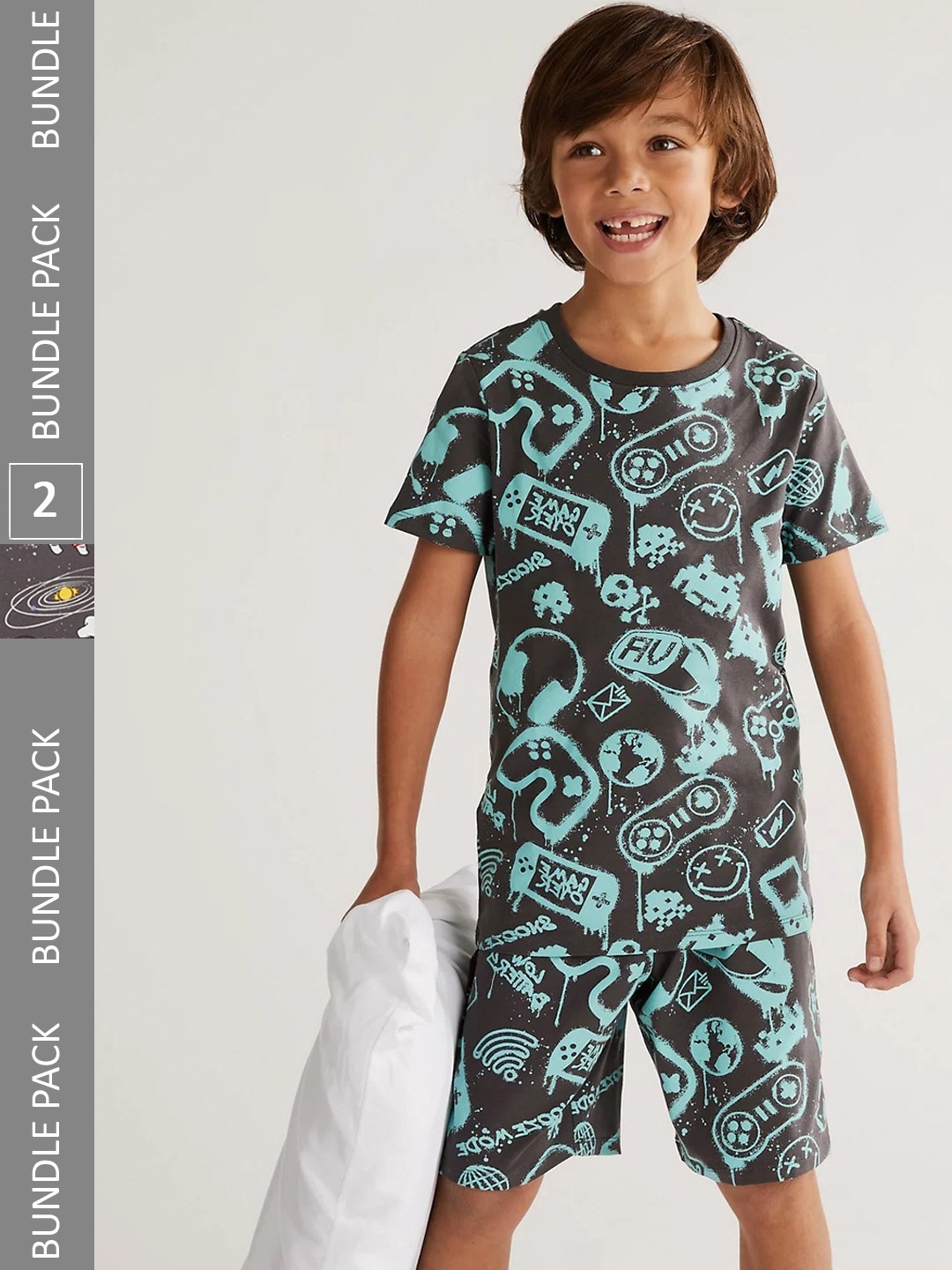 

Marks & Spencer Boys Pack Of 2 Graphic Printed Night Suit, Black