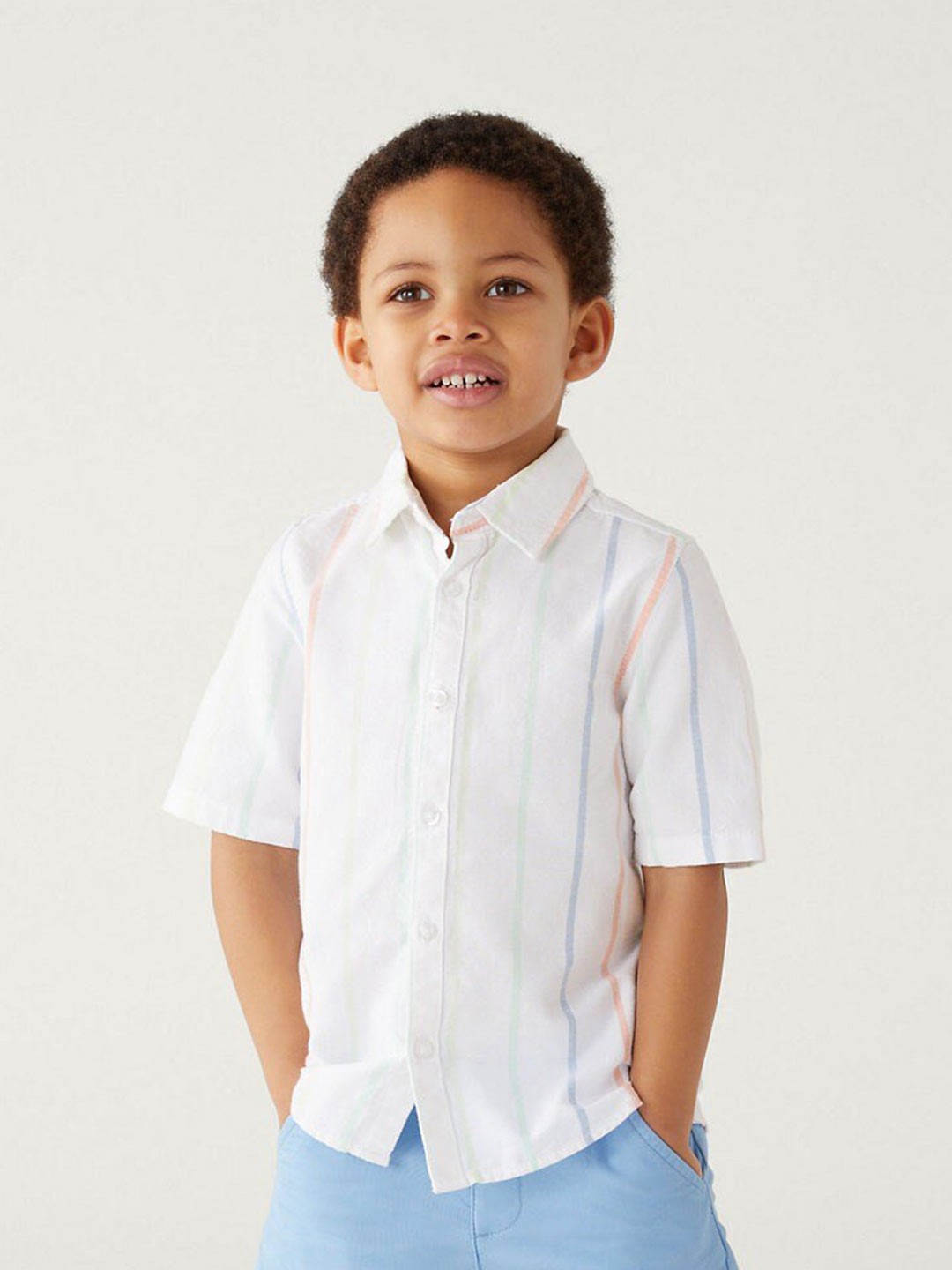 

Marks & Spencer Boys Vertical Striped Pure Cotton Casual Shirt, White