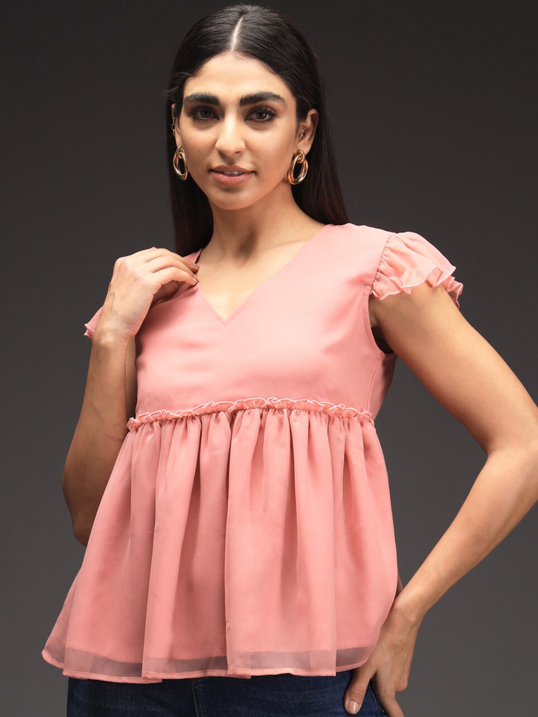 

VALBONE Pink Georgette Styled Back Top
