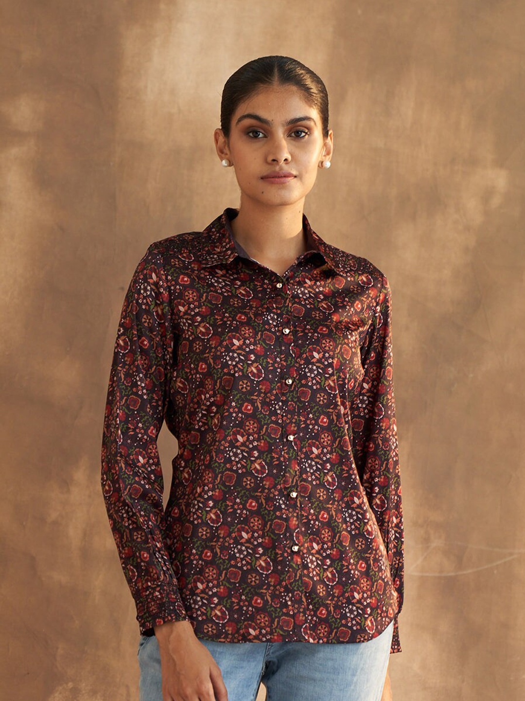 

Lakshita Comfort Ethnic Motifs Printed Casual Cotton Shirt, Purple