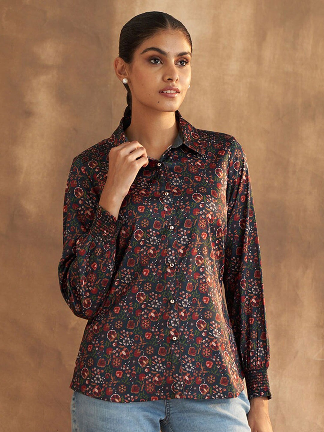 

Lakshita Floral Printed Formal Shirt, Teal