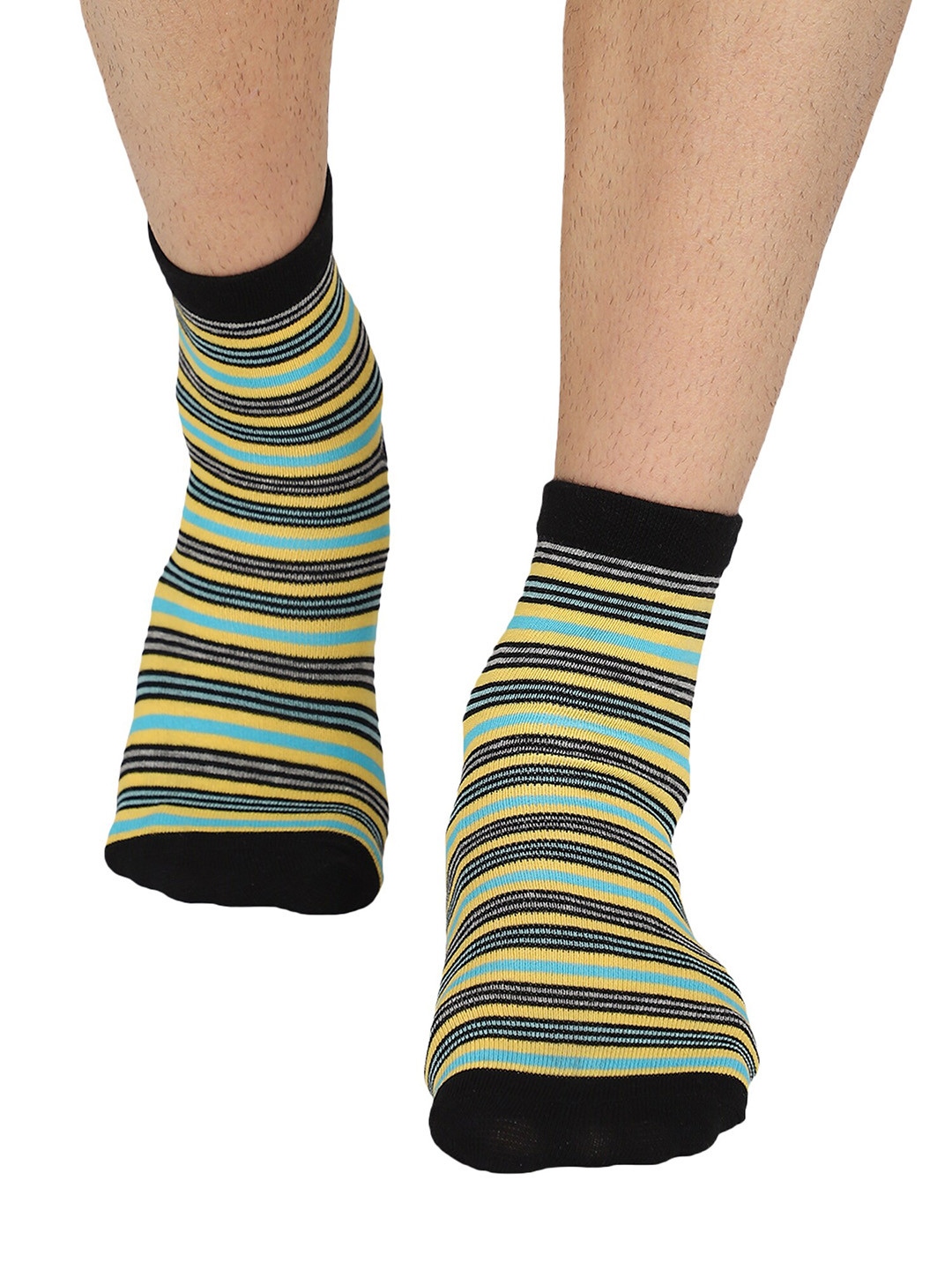 

Bodycare Men Pack Of 2 Striped Cotton Ankle-Length Socks, Navy blue