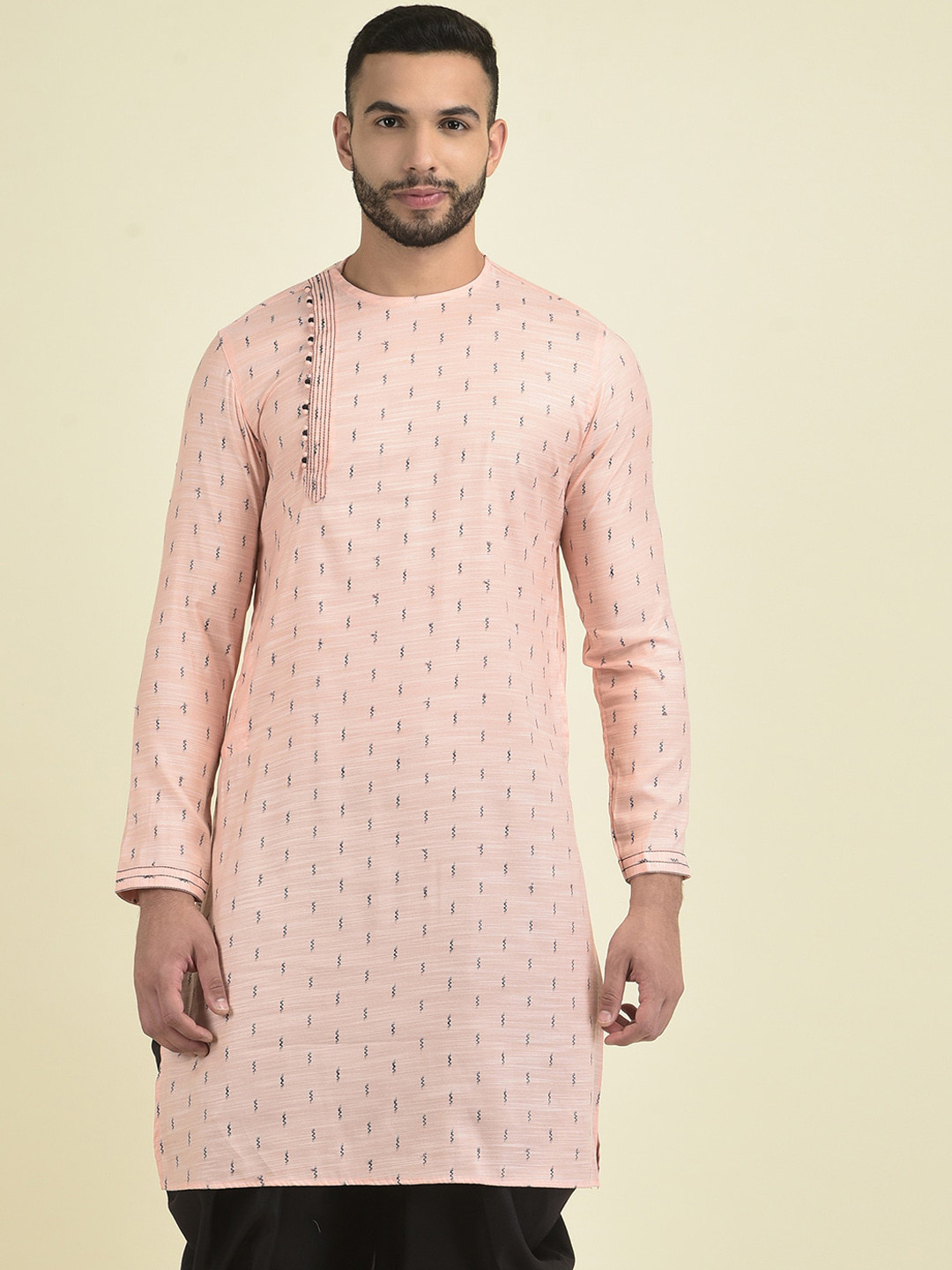 

DEYANN Men Woven Design Cotton Kurta, Peach
