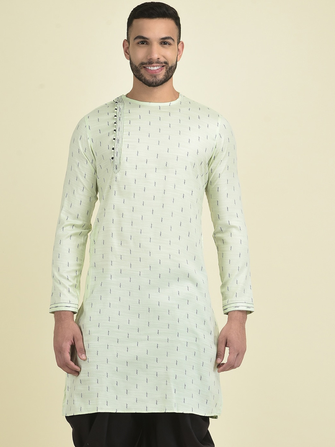 

DEYANN Men Woven Design Cotton Kurta, Green