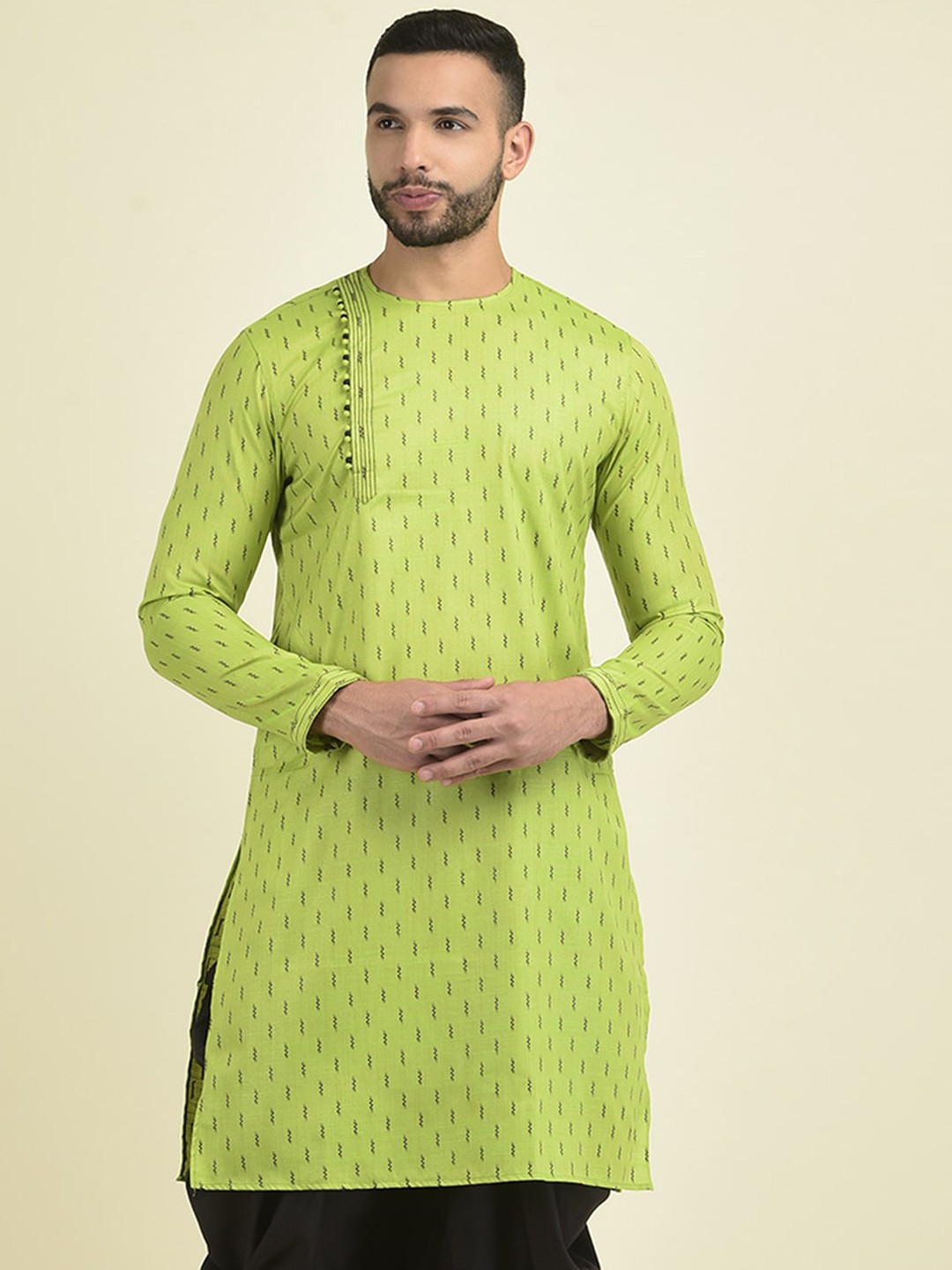

DEYANN Men Woven Design Cotton Kurta, Green