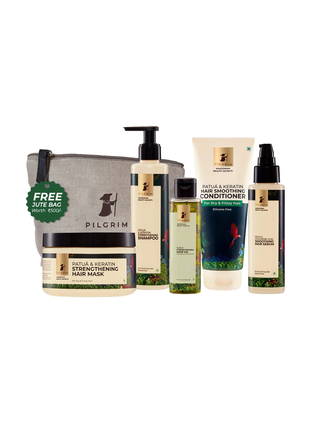

Pilgrim Amazonian Beauty Secrets Set Of 5 Patua & Keratin Hair Care Kit, Green