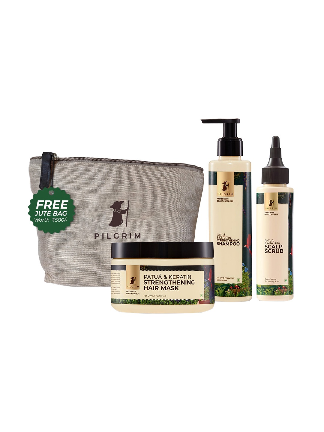 

Pilgrim Amazonian Beauty Secrets Patua & Keratin Hair Care Kit, Green