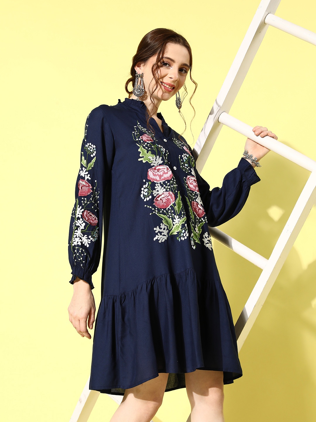 

Yufta Embroidered Ethnic Dress, Navy blue
