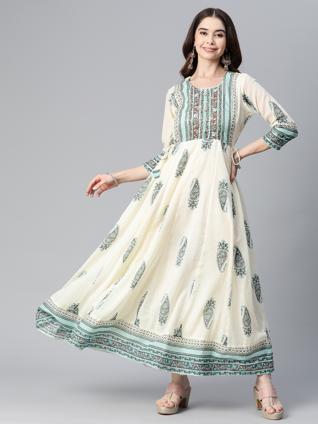 

Readiprint Fashions Floral Cotton Maxi Dress, Off white