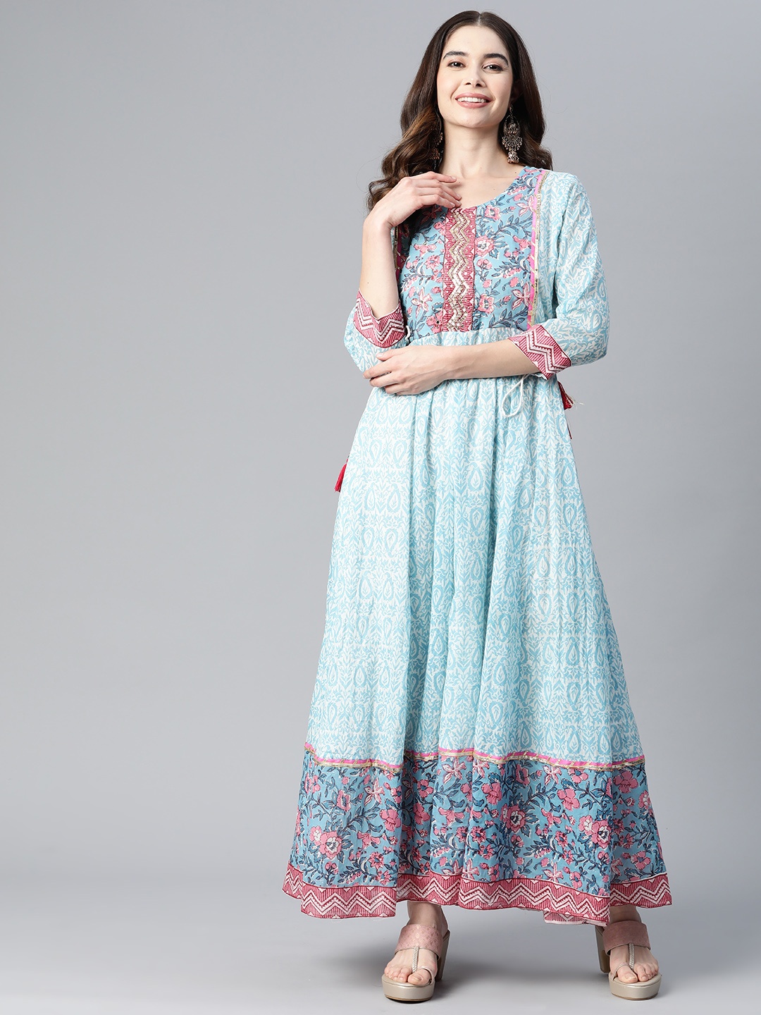 Readiprint Fashions Floral Cotton Maxi Dress, Turquoise blue