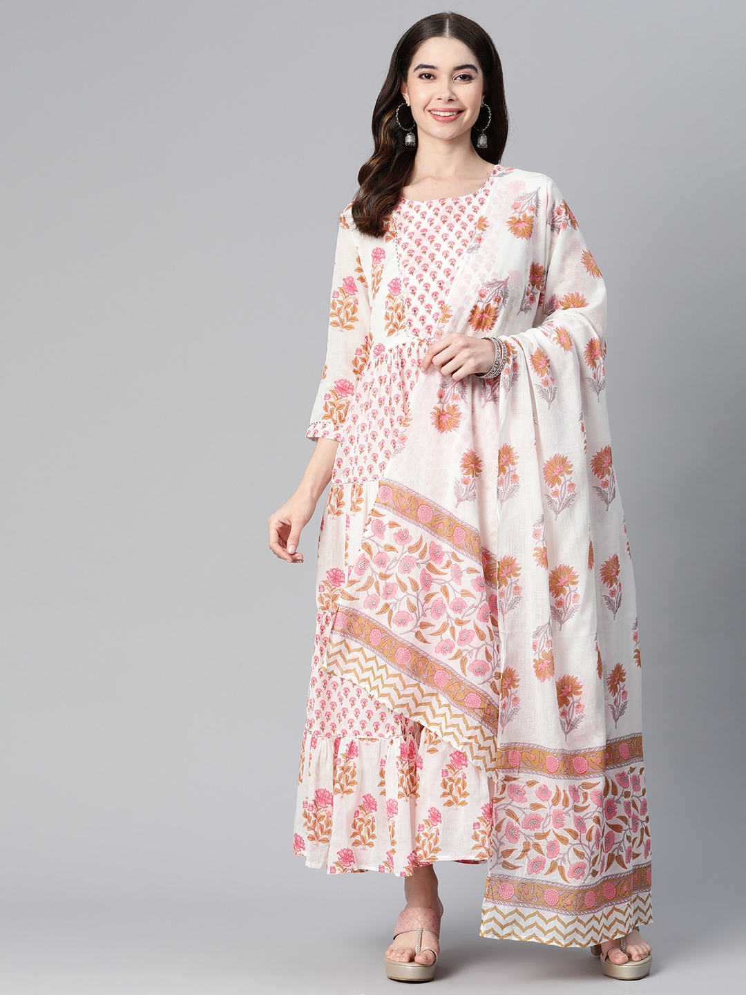 

Readiprint Fashions Floral Ethnic Maxi Dress with Dupatta, White