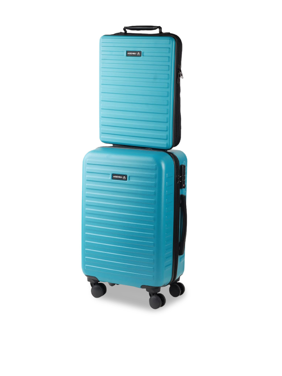 

Assembly Set Of 2 Textured Hard-Sided Small Trolley Suitcase & Laptop Backpack, Teal
