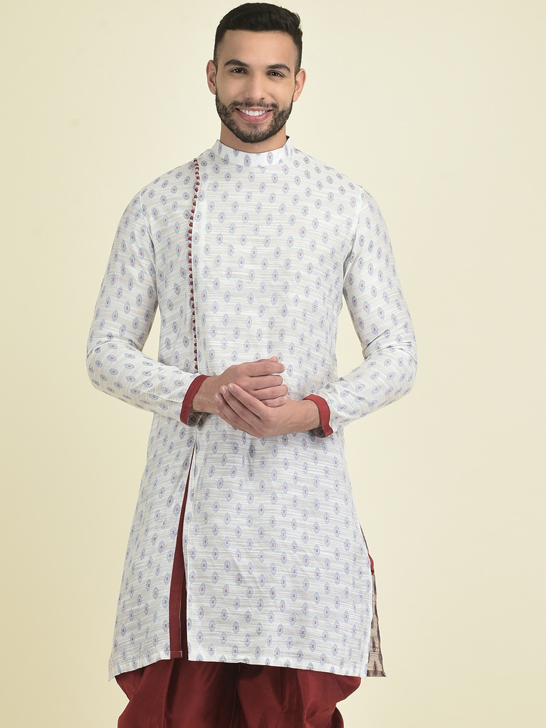 

DEYANN Men Woven Design Cotton Kurta, Off white