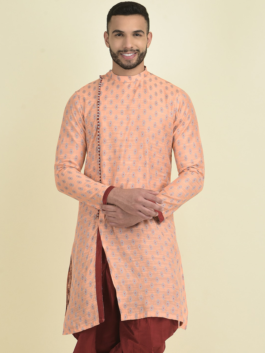 

DEYANN Abstract Printed Angrakha Straight Kurta, Orange