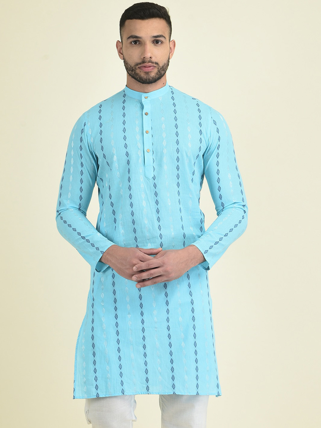 

DEYANN Mandarin Collar Geometric Printed Kurta, Blue