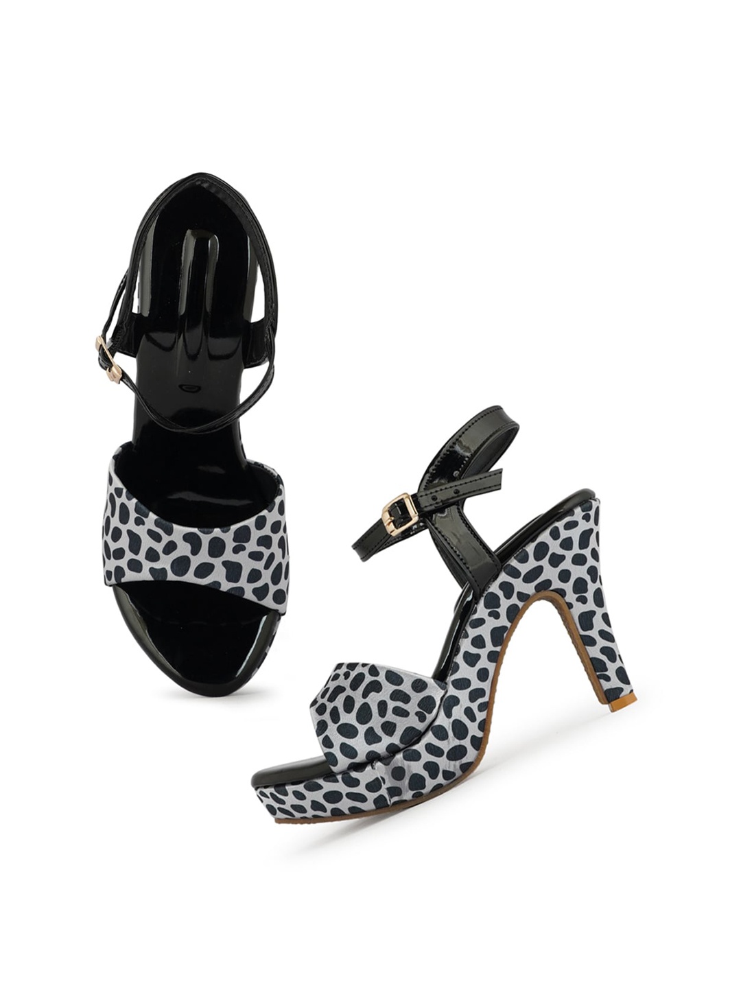 

SAPATOS Printed Open Toe Buckle Detail Stilettos, Grey